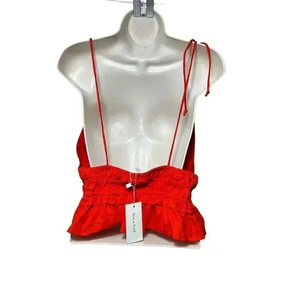 Sim & Sam Juniors XL PAOLINA RED Smocked Strappy Ruffled Tiered Crop Top - Picture 3 of 9